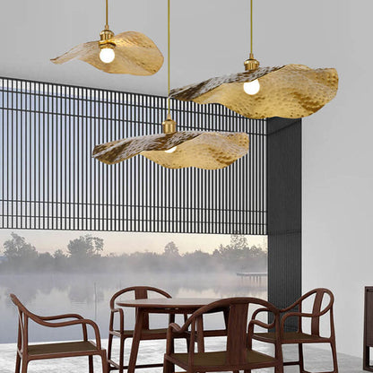 Modern Hammered Brass Leaf Pendant Light