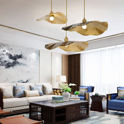 Modern Hammered Brass Leaf Pendant Light