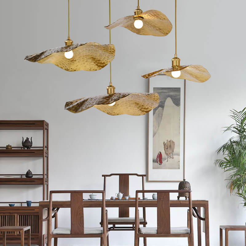 Modern Hammered Brass Leaf Pendant Light