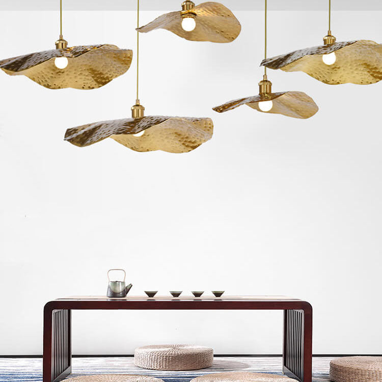 Modern Hammered Brass Leaf Pendant Light