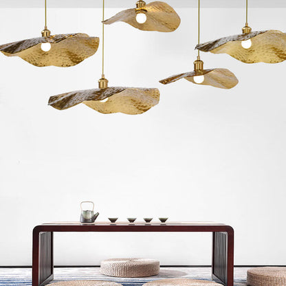 Modern Hammered Brass Leaf Pendant Light