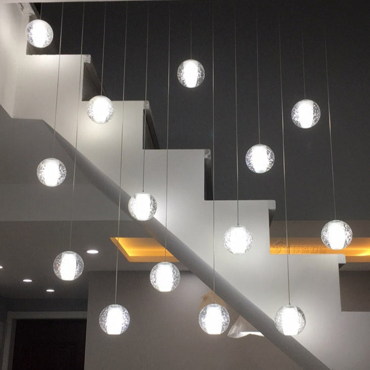 Luxury Multi-Drop Crystal Globe Staircase Chandelier