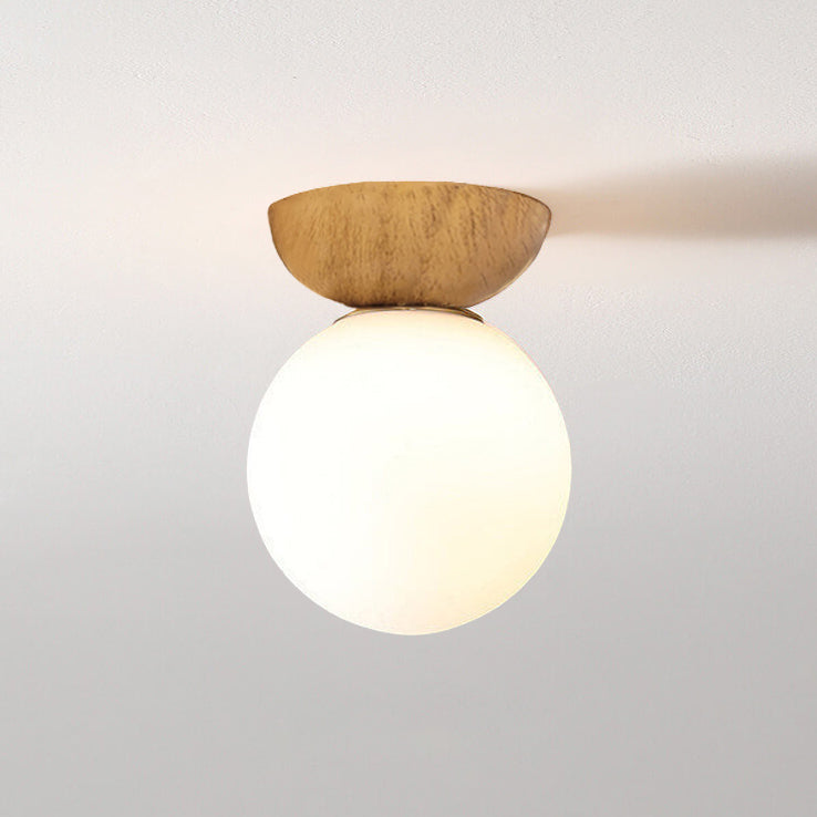 Modern Wood Glass Globe Ceiling Light
