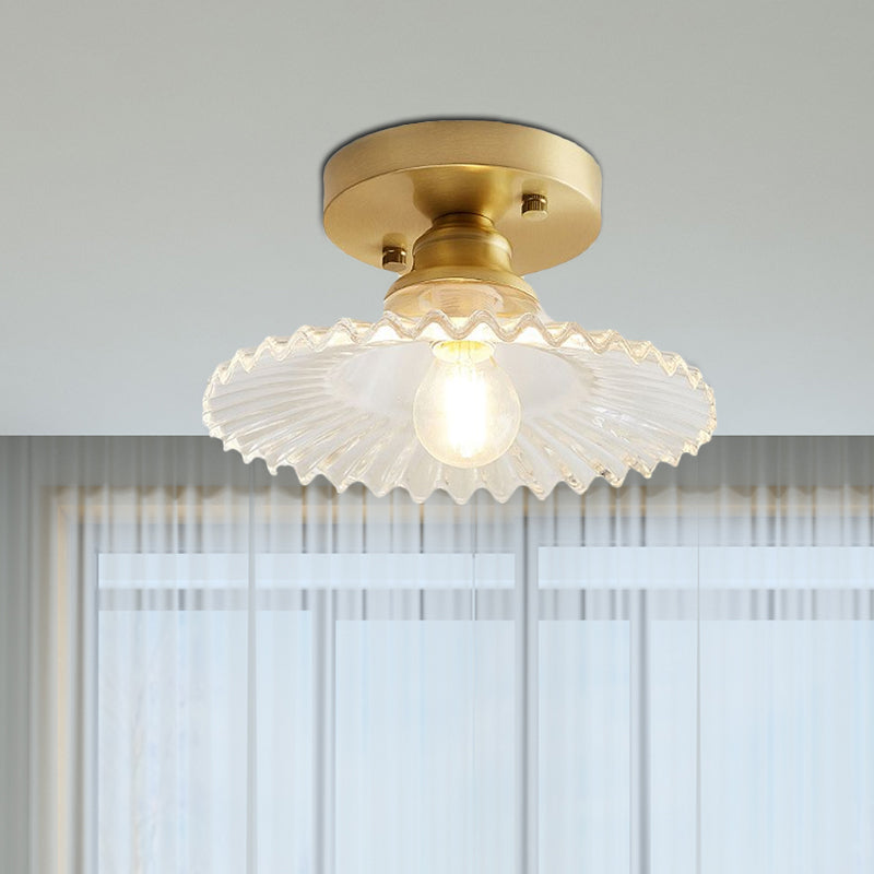Ribbed Glass Flush Mount Ceiling Light