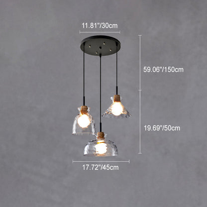 Modern Clear Ripple Glass Pendant Light with Wood Accent