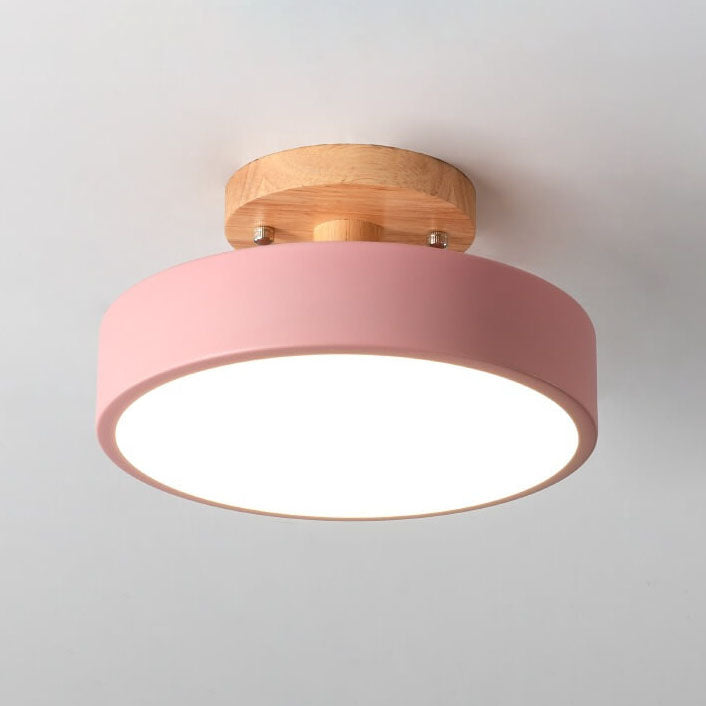 Nordic Wood Accent Round LED Semi-Flush Ceiling Light