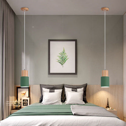 Minimalist Wood Cylinder LED Pendant Light