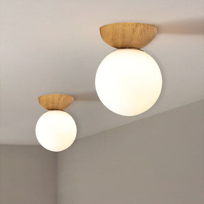Scandinavian Wood Glass Globe Pendant Light