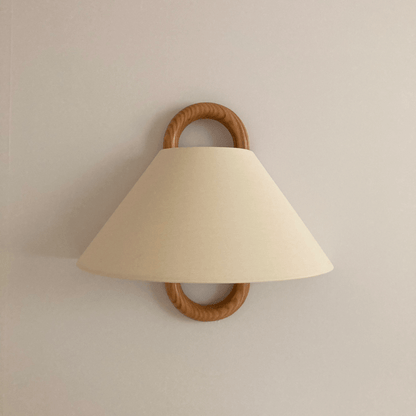Modern Wooden Fabric Shade Wall Lamp with Plug-In Option