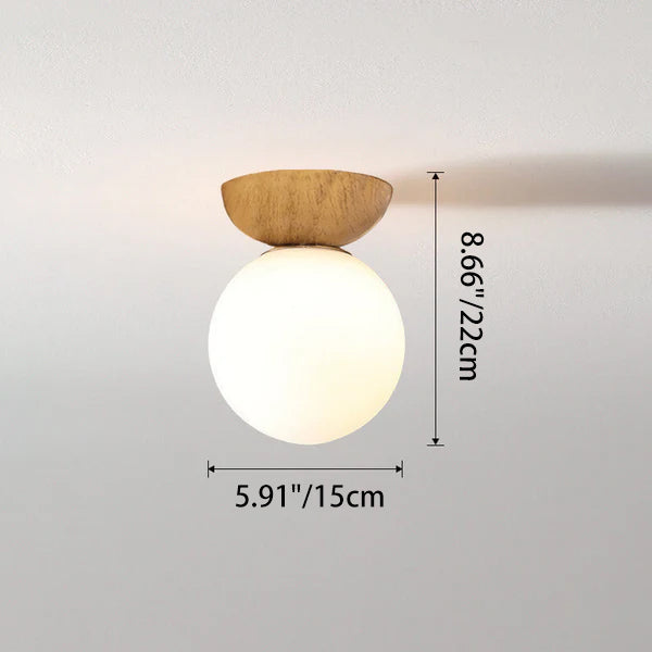 Modern Wood Glass Globe Ceiling Light