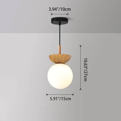 Modern Wood Glass Globe Ceiling Light