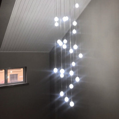 Luxury Multi-Drop Crystal Globe Staircase Chandelier