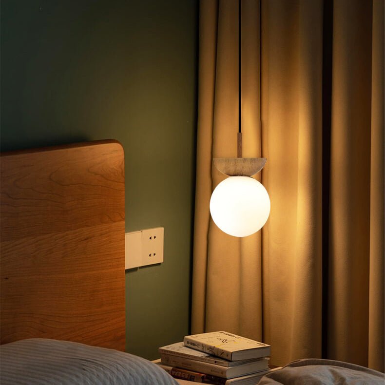 Modern Wood Glass Globe Ceiling Light