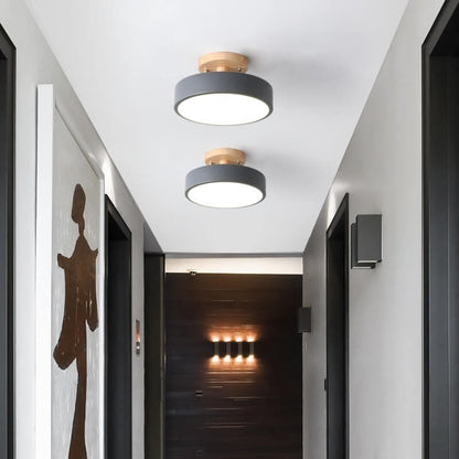Nordic Wood Accent Round LED Semi-Flush Ceiling Light