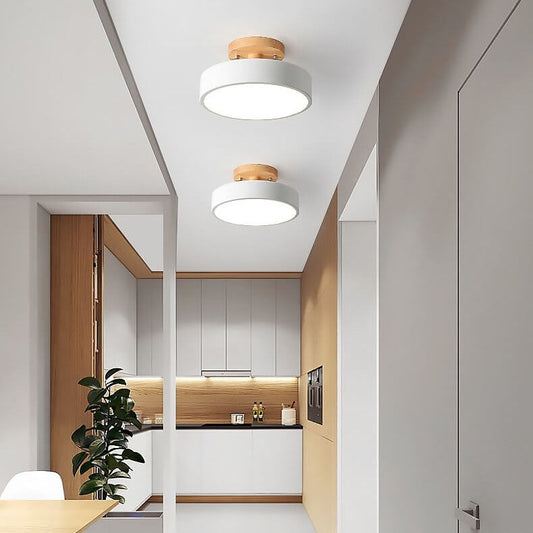 Nordic Wood Accent Round LED Semi-Flush Ceiling Light