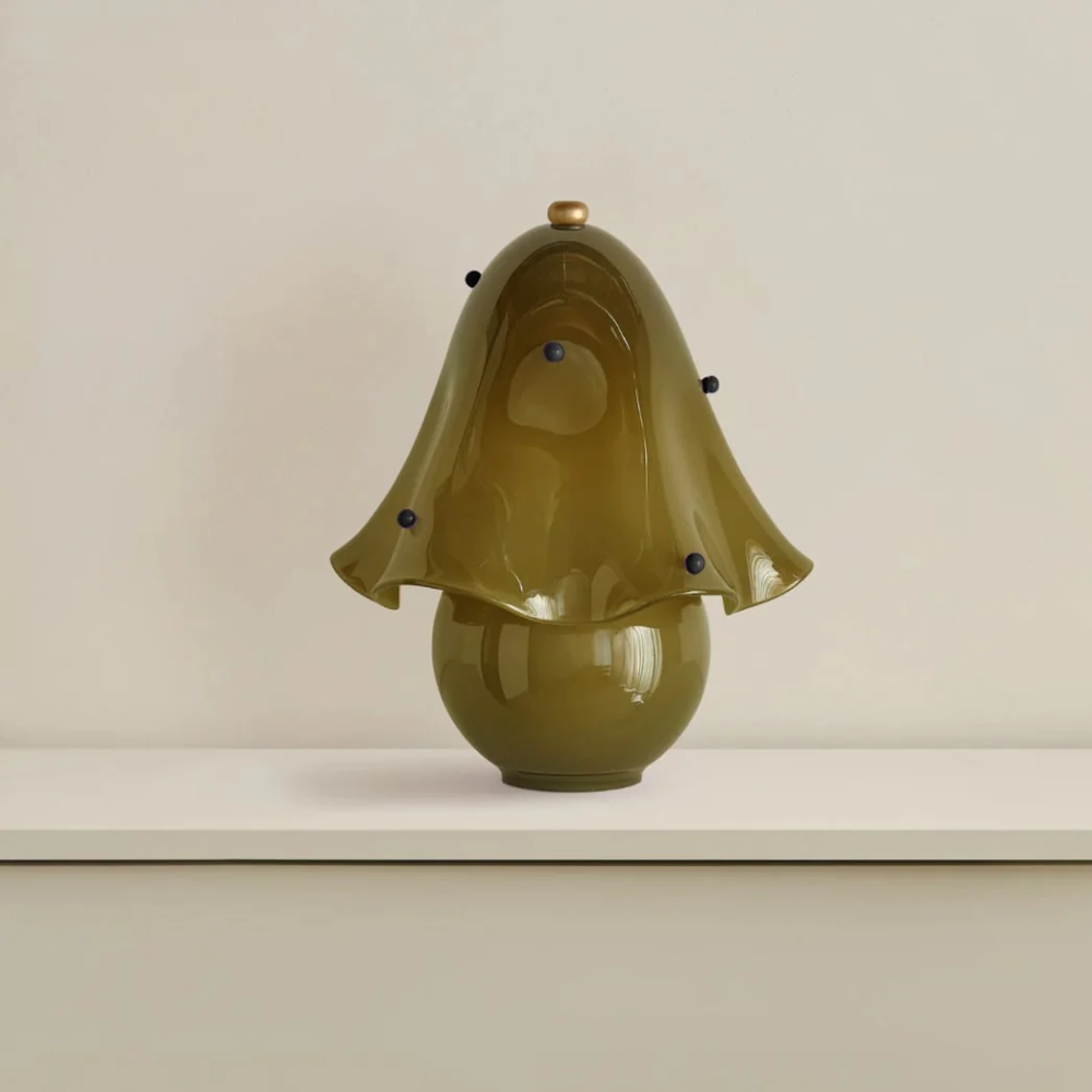 Lumera White Glass Table Lamp with Copper Accent