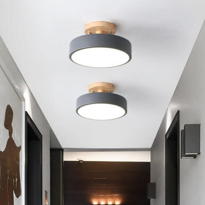 Nordic Wood Accent Round LED Semi-Flush Ceiling Light