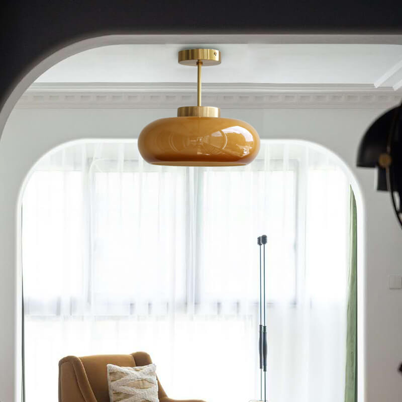 Vintage Amber Glass Dome Ceiling Light
