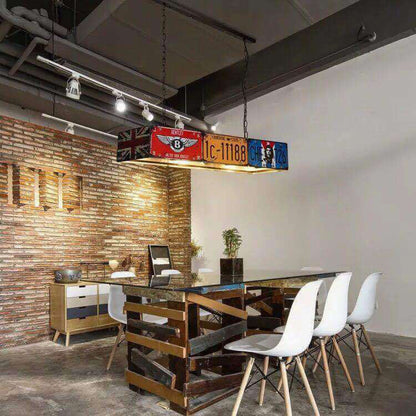 Vintage Industrial License Plate Ceiling Pendant Light