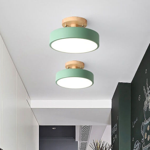 Nordic Wood Accent Round LED Semi-Flush Ceiling Light