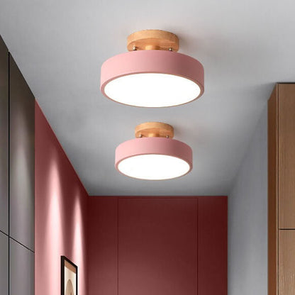 Nordic Wood Accent Round LED Semi-Flush Ceiling Light