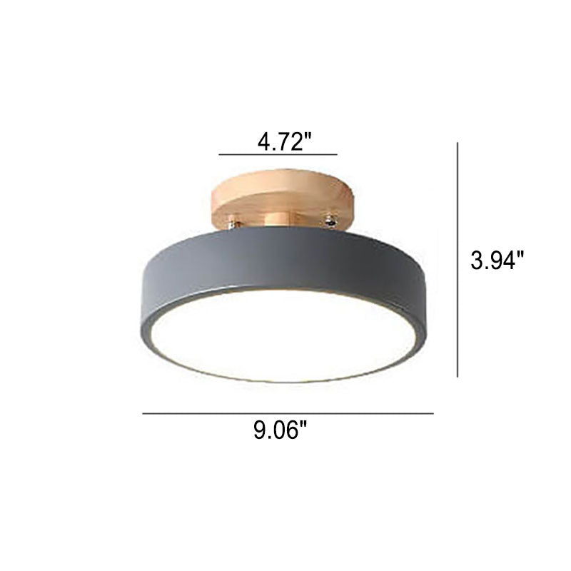 Nordic Wood Accent Round LED Semi-Flush Ceiling Light