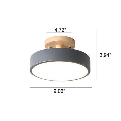 Nordic Wood Accent Round LED Semi-Flush Ceiling Light