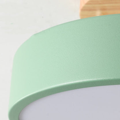 Nordic Wood Accent Round LED Semi-Flush Ceiling Light