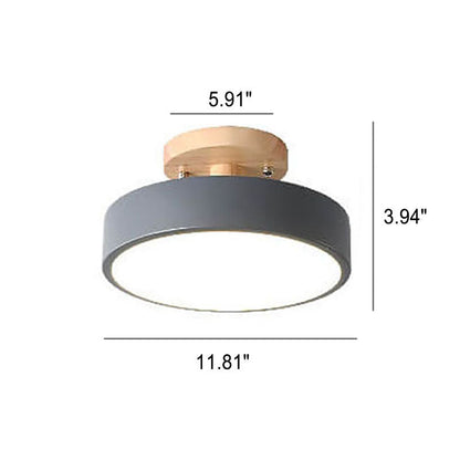 Nordic Wood Accent Round LED Semi-Flush Ceiling Light