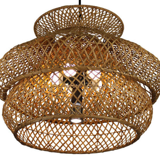 Handwoven Rattan Layered Pendant Chandelier