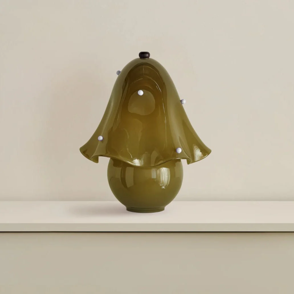Lumera White Glass Table Lamp with Copper Accent