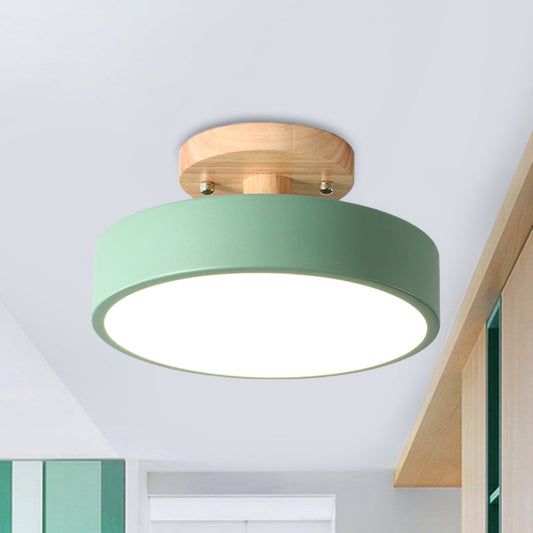Wood Canopy Drum Flush Ceiling Light