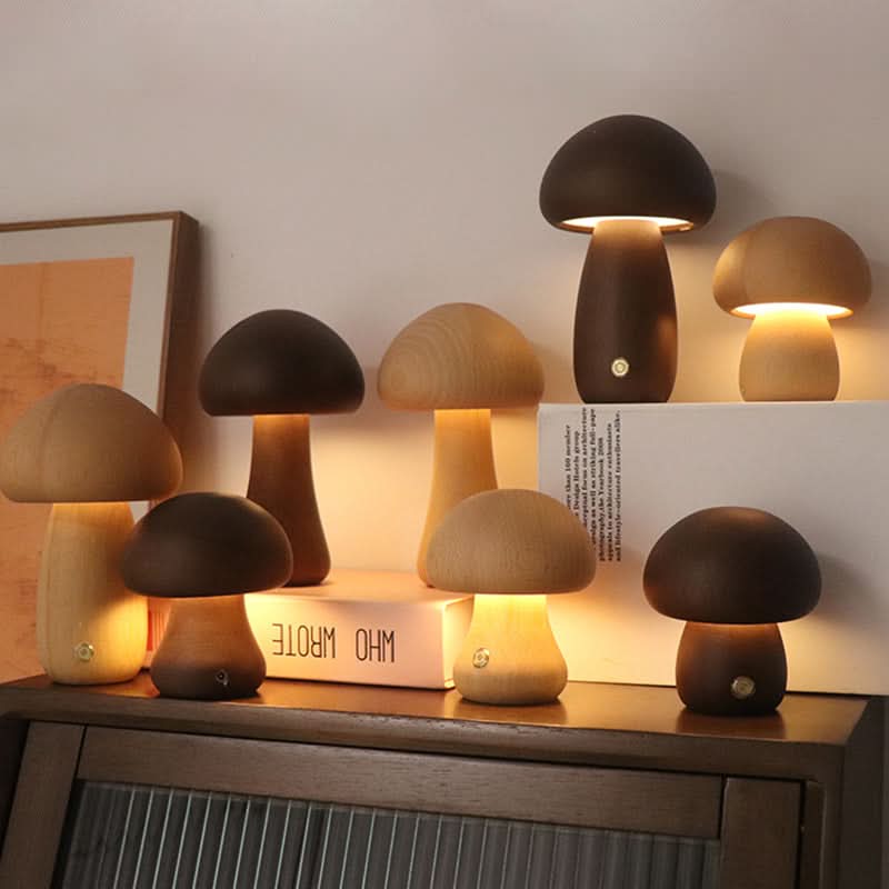 Mini Mushroom Wooden Table Lamp