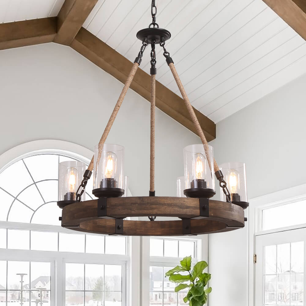 Wood Wagon Wheel Chandelier