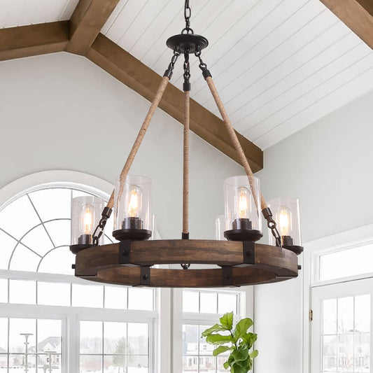 Wood Wagon Wheel Chandelier