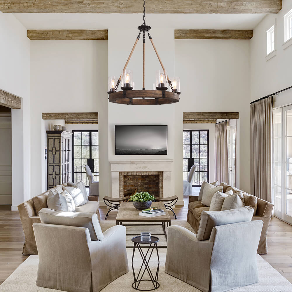 Wood Wagon Wheel Chandelier