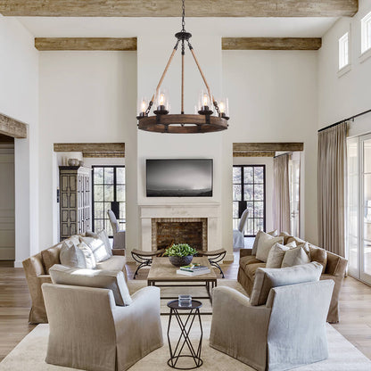 Wood Wagon Wheel Chandelier