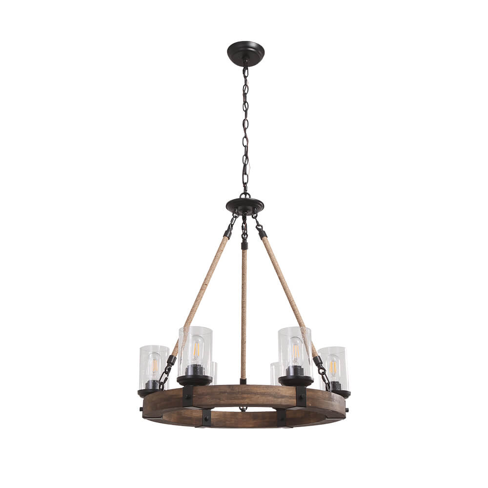 Wood Wagon Wheel Chandelier