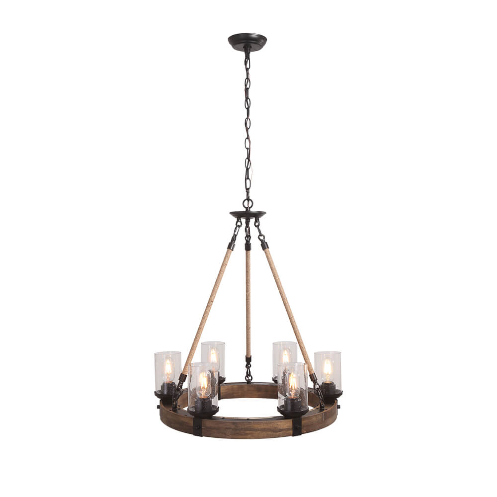 Wood Wagon Wheel Chandelier