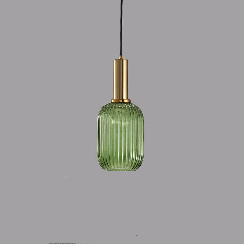 Modern Ribbed Glass Pendant Light with Brass Finish
