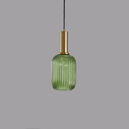 Modern Ribbed Glass Pendant Light with Brass Finish