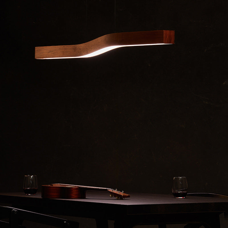 Modern Wooden Wave Linear Pendant Light
