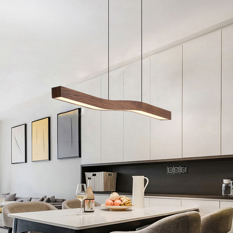 Modern Wooden Wave Linear Pendant Light
