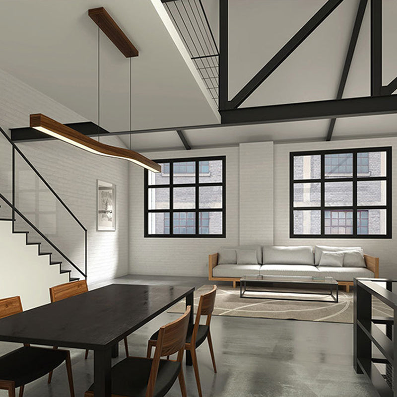 Modern Wooden Wave Linear Pendant Light