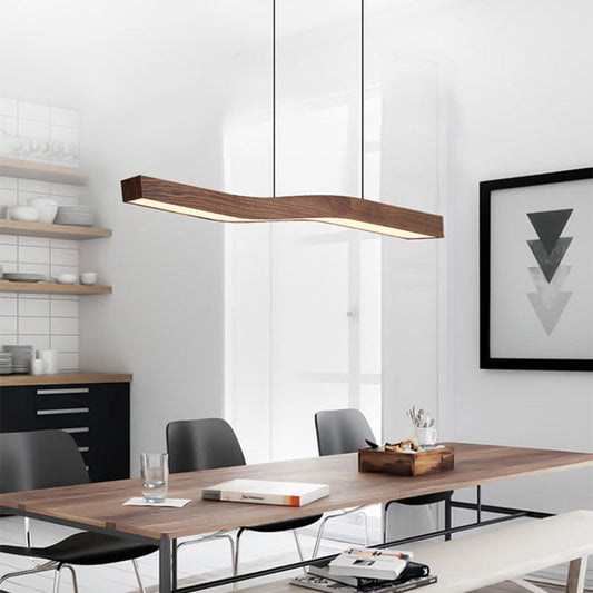Modern Wooden Wave Linear Pendant Light