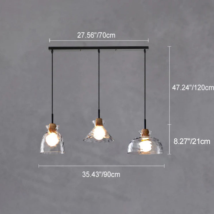 Modern Clear Ripple Glass Pendant Light with Wood Accent