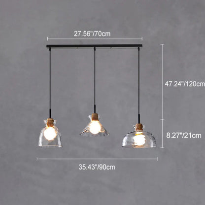 Modern Clear Ripple Glass Pendant Light with Wood Accent