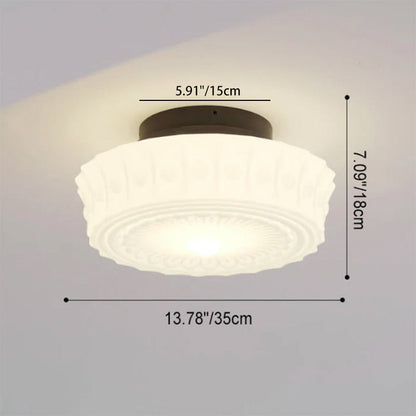 Vintage French Frosted Glass Drum Ceiling Light