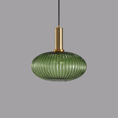 Modern Ribbed Glass Pendant Light with Brass Finish