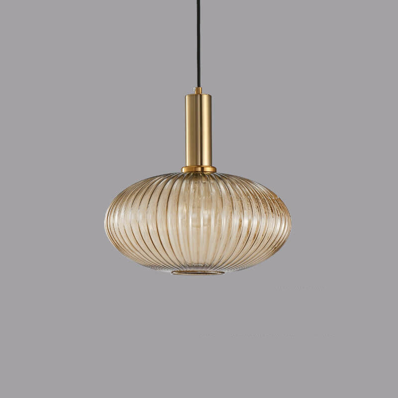 Modern Ribbed Glass Pendant Light with Brass Finish